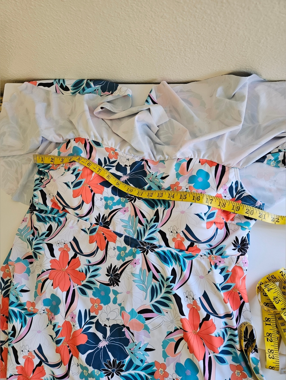 Bloomchic-Women's  22-24 Tropical Adjustable Straps Cold Shoulder Bathing Suit. - Picture 7 of 11